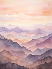 Muted Watercolor Mountain Ranges at Sunset: Stunning Pastel Mountain Sunsets in Art