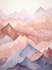 Muted Watercolor Mountain Ranges: Soft Hues Peaks Wall Art