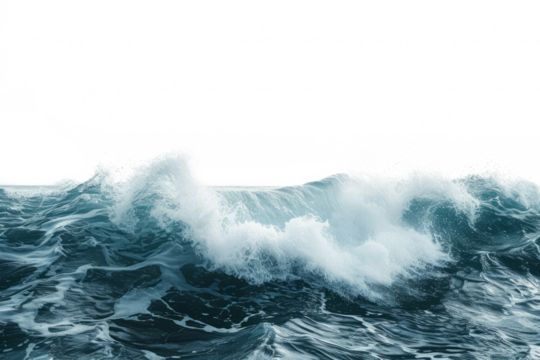 Large stormy ocean wave isolated on transparent background. Sea wave with swirl effect