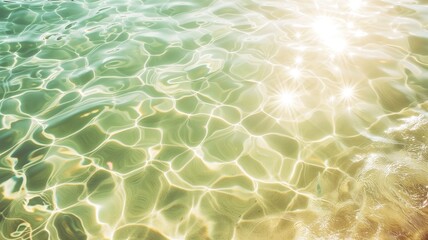 Sunlight filters through clear, aquamarine waters, highlighting the sandy ocean floor and creating a mesmerizing pattern of light and shadow