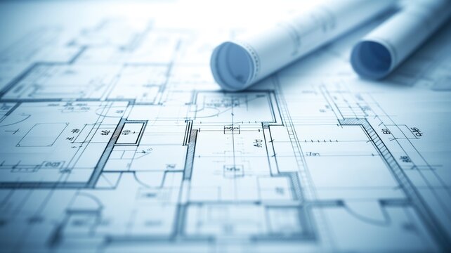 Blue architectural schematics showing detailed layout plans, fostering the intricate process of building design