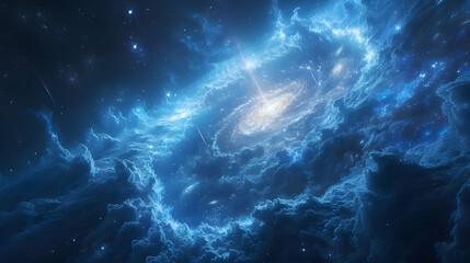 Fototapeta premium Majestic dance of celestial bodies in a cosmic ballet, where planets and galaxies move in harmony, embodying the eternal clockwork of the universe, with a comet trail that weaves through space