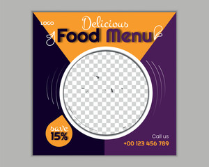 Food menu and restaurant social media banner design template