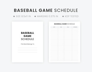 Editable Baseball Game Plan Schedule Template Printable Simple Baseball Score sheet - obrazy, fototapety, plakaty