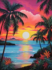 Palm Beach Silhouetted Landscape: Coastal Art Print Scene