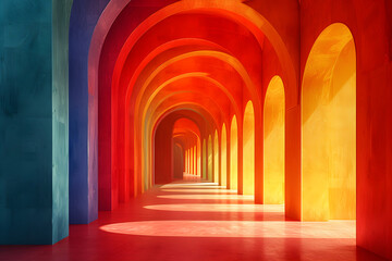 corridor with arches and columns - obrazy, fototapety, plakaty