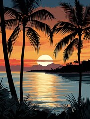 Palm Beaches Coastal Silhouette Wall Decor: Captivating Silhouetted Art and Serene Coastal Print