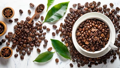 Fotobehang coffee beans on white top view © Alexander