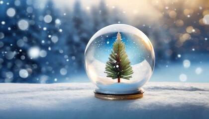 Fototapeta na wymiar christmas glass ball with tree in it on winter background