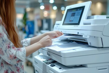 Office printer. Background with selective focus and copy space