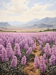 Panoramic Lilac Fields: Vintage Nature Art Print
