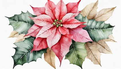 watercolor christmas poinsettia flower clipart