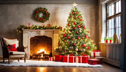 weihnachtsbaum kamin und geschenke