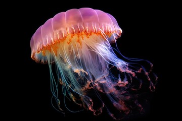 Huge Pink Jellyfish in Deep Blue Water: Underwater Life
