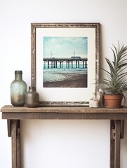 Piers Ocean Print: Rustic Seaside Vintage Art - Coastal Beach Scene