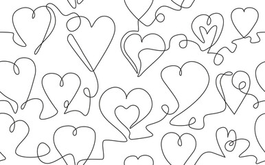 Abstract seamless pattern with Hearts. Vector illustration.  Background to Valentine's Day. One line drawing style.