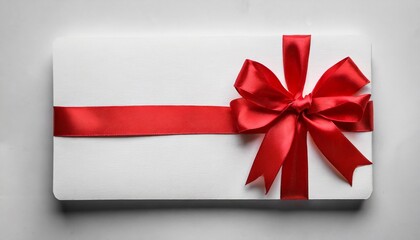 gift card with red ribbon bow on white background