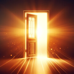  a door illuminated by light, symbolizing opportunity, transition, and discovery, generative ai