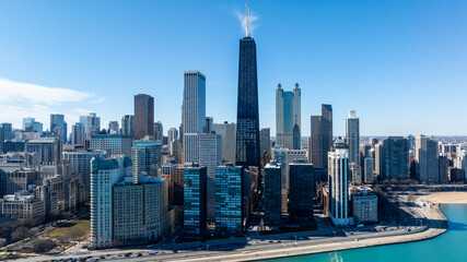Areal of view of the skyline of downtown Chicago
