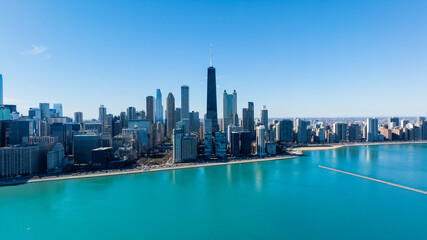 Fototapeta na wymiar Drone view of Downtown Chicago during the afternoon 