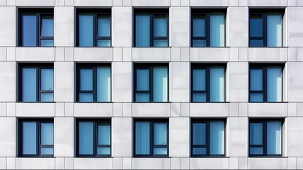 Modern urban building facade with a repetitive pattern of windows and concrete panels