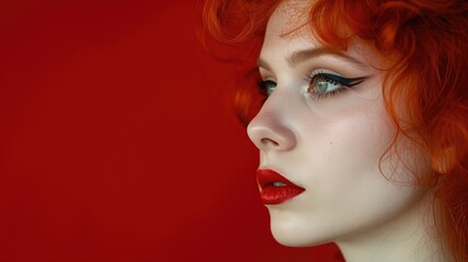 Red-haired woman with pale skin and red lipstick