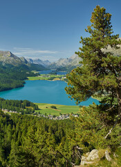 Blick ins Oberengadin, Silvaplanasee, Engadin, Graub&uuml;nden, Schweiz