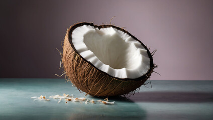 Rozłupany kokos na eleganckim tle