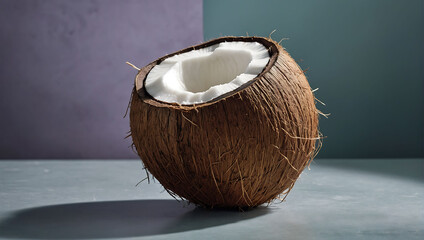 Rozłupany kokos na eleganckim tle - obrazy, fototapety, plakaty