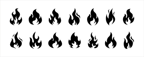 Fire flame icon set. Fire flames. Flame symbols. Fire silhouette. Collection of hot flaming element. Fire, flame. Vector illustration © mi-vector