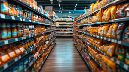 A supermarket with shelves stocked with a wide variety of products. Generative AI.