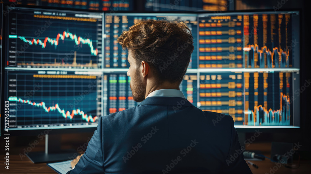 Poster Businessman data analytics big data visualization technology business client analysis management. Financial exchange rate. Generative AI.