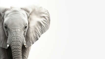 Frontal view of an elephant on a white background