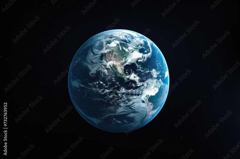 Poster earth the planet on black background. generative ai.
