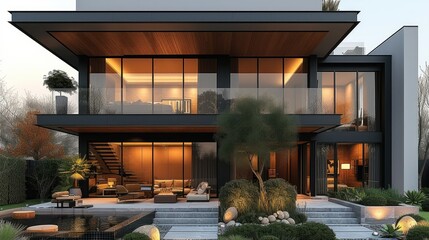 Architectural elevation design modern house. Generative AI.