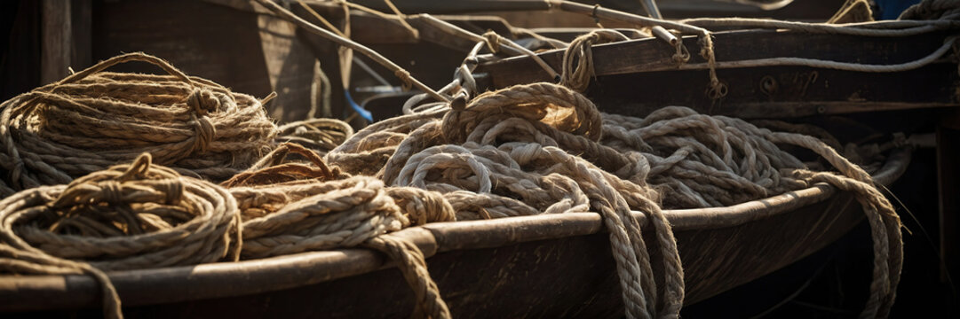 fishing gear and nets close-up on deck
