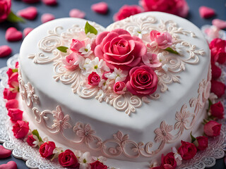 Obraz na płótnie Canvas heartshaped pastel wedding cake with roses