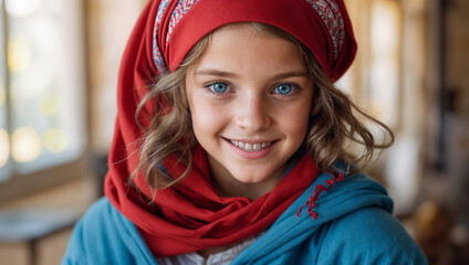 Beautiful young girl in a headscarf.