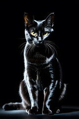 Fototapeta premium black cat on a black background backlight low key