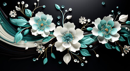 Three-dimensional illustration of a background with flowers for holiday cards,Generated by AI