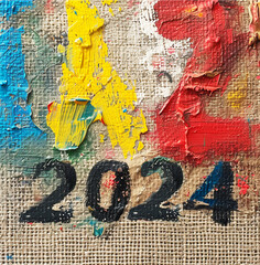  The background for photographing is made of burlap canvas with the inscription of the date 2024,Generated by AI