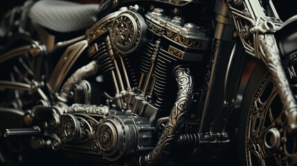A close-up of a motorcycle's engine, showcasing the intricate details that power the beast on the open road.