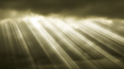 A sepia-toned image of sunrays filtering through dense clouds