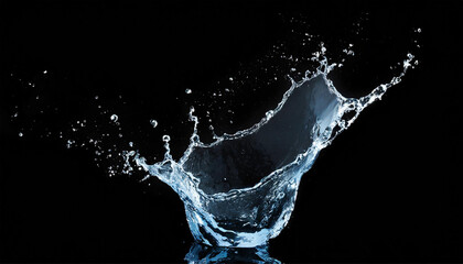 Water splash isolated on black background. Close up of blue water splash and air bubbles