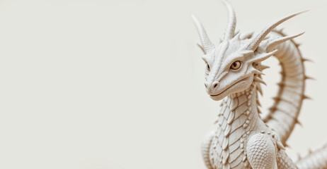 banner white dragon close up on grey background