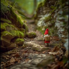 Obraz premium Enchanted Forest Adventure with a Traveling Gnome