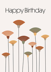 Fototapeta na wymiar Happy Birthday - Schriftzug in englischer Sprache - Alles Gute zum Geburtstag. Grußkarte mit modernen abstrakten Blumen.