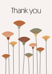 Thank you - Schriftzug in englischer Sprache - Danke. Dankeskarte mit modernen abstrakten Blumen.