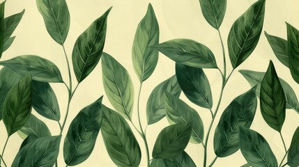 Stylized green leaves on a soft watercolor background, invoking freshness.
