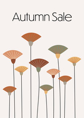 Fototapeta na wymiar Autumn Sale - Schriftzug in englischer Sprache - Herbstverkauf. Verkaufsplakat mit modernen abstrakten Blumen.